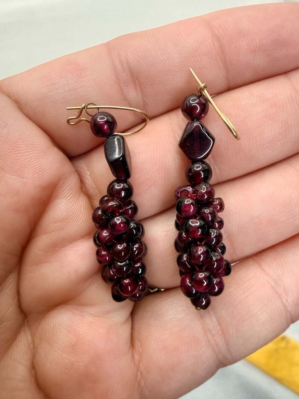 Vintage Garnet Grape Cluster Dangle Drop Earrings